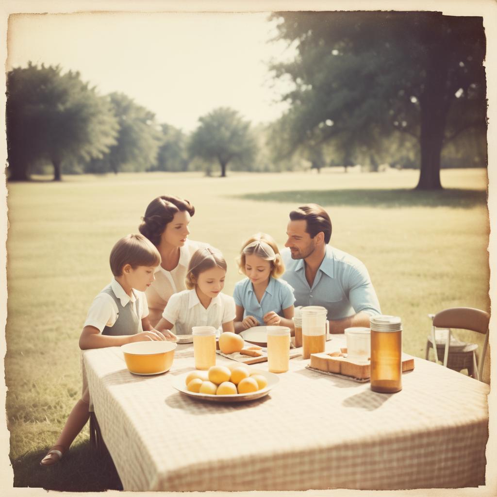 Nostalgic Family Picnic in Polaroid Style