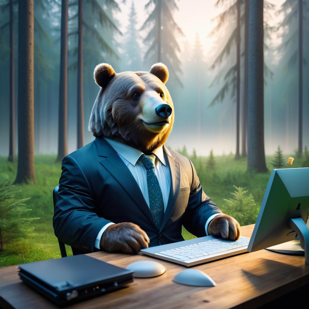 Jovial Bear in a Suit at Dawn