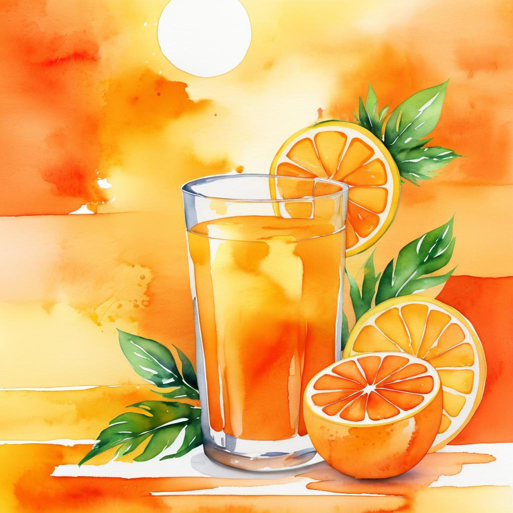 Whimsical Watercolor Orange Juice Artwork