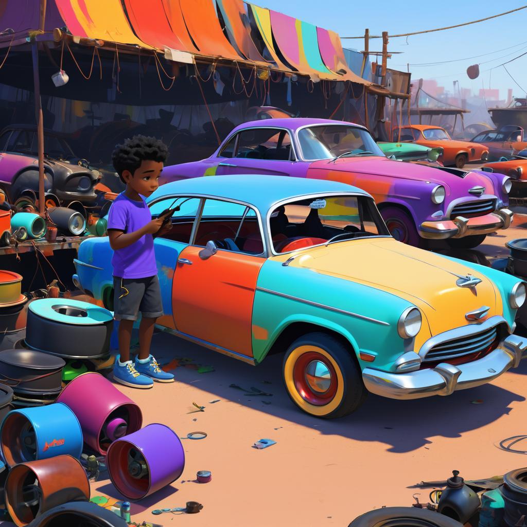 Colorful Pixar-Inspired Junkyard Adventure