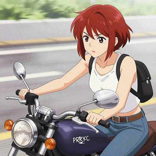 Anime Woman on Motorcycle