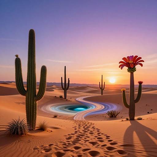 Surreal Desert Dreamscape with Whimsical Flora