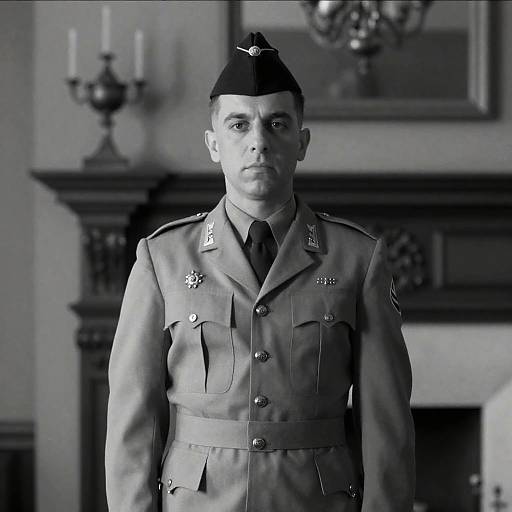 Stern Military Man by Ornate Fireplace