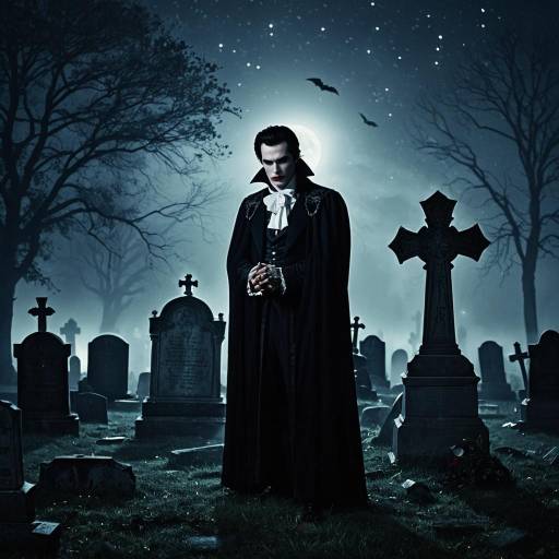 Mysterious Vampire Lord in Foggy Graveyard