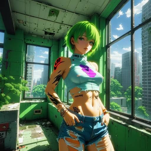 Solo Girl in Neon City Fashion