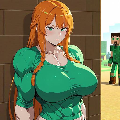 Illustration of Alex (minecraft), minecraft in the style of Puge