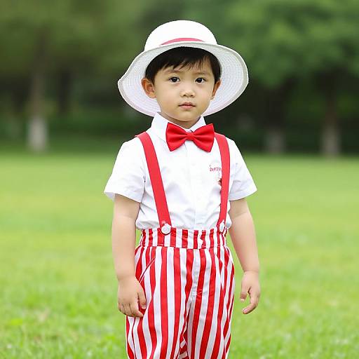 Boy in Striped Outfit on Field