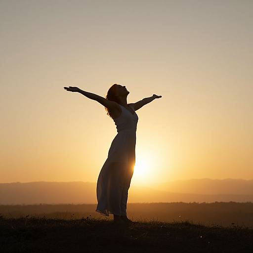 Woman Embracing Sunset Freedom
