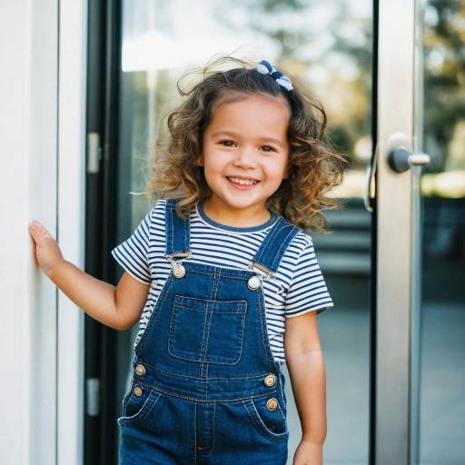 Smiling Toddler Girl in Denim Overalls