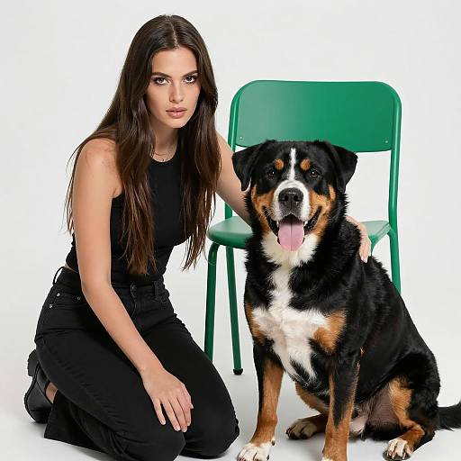 Kneeling Woman with Relaxed Dog