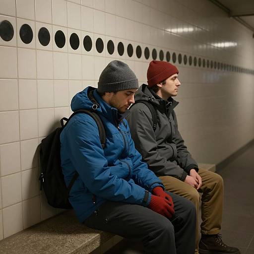 Two Men in a Dimly Lit Corridor