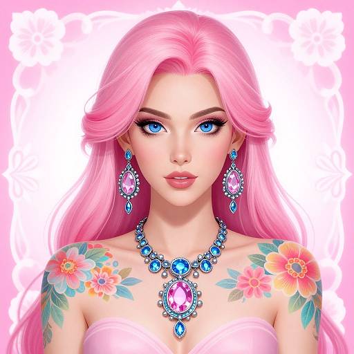 Fantasy Woman with Floral Tattoos