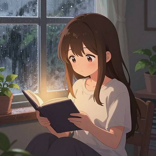 Cozy Anime Girl Reading by Window