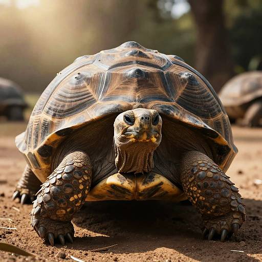 Giant Tortoise Close-Up on Dirt Ground