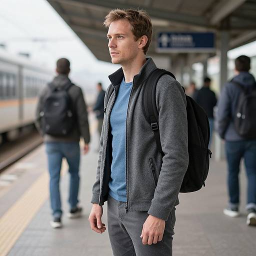 Man with Backpack on Platform