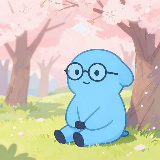 Gentle Blue Character in Cherry Blossoms