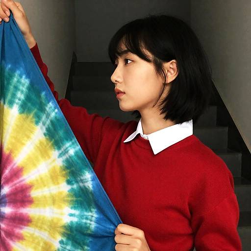 Stylish Woman with Tie-Dye Fabric