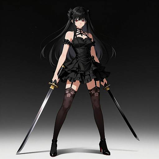 Dark Anime Warrior in Frilled Dress