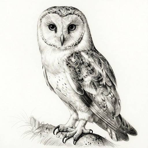 Intricate Pencil Drawing of Barn Owl