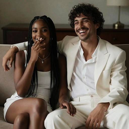 Happy Couple Sitting on Couch