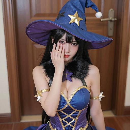 Mystical Woman in Starry Wizard Costume