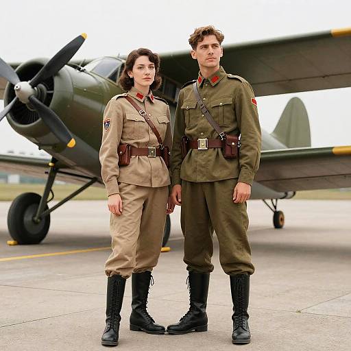 Vintage Military Couple with Classic Airplane