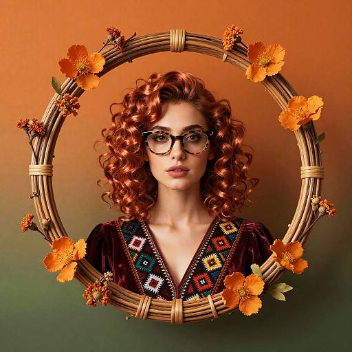 Stylized Woman Portrait with Autumnal Wreath