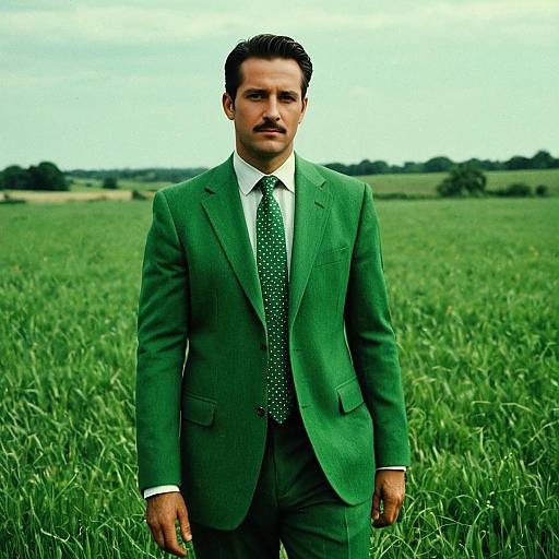 Man in Green Suit in Field