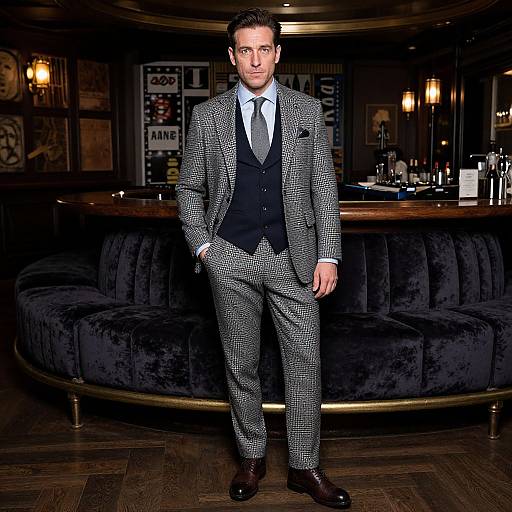Confident Man in Stylish Houndstooth Suit