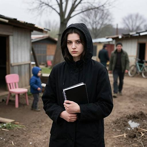 Mysterious Woman in a Village Setting
