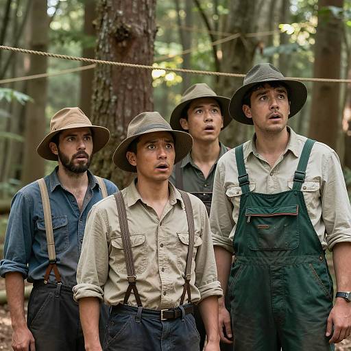 Surprised Men in Forest Setting