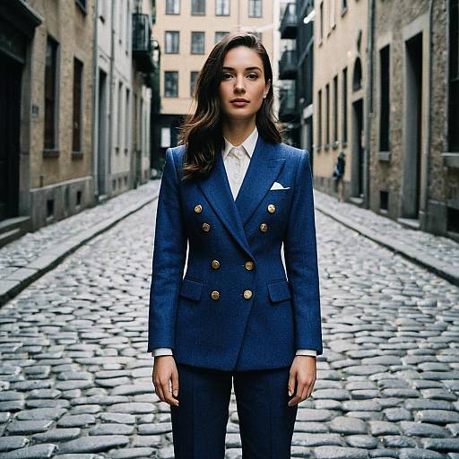 Woman in Double Breasted Blue Blazer