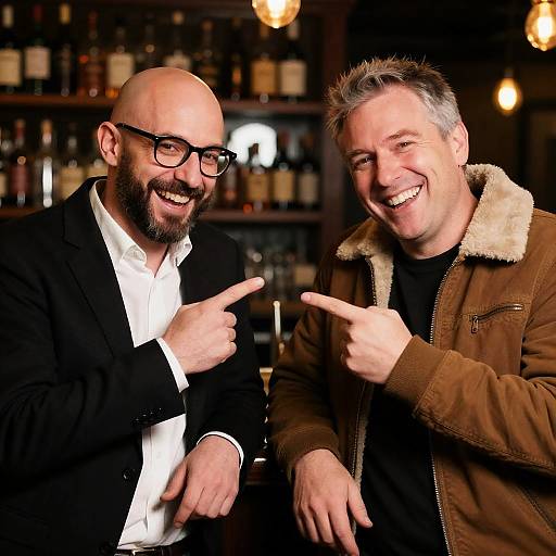 Two Friends Laughing at the Bar