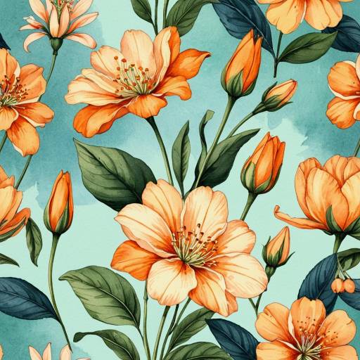 Vintage Orange and Peach Watercolor Flowers
