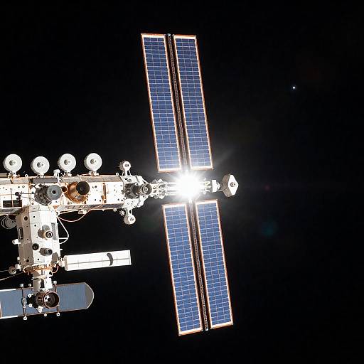 Sunlit Space Station with Blue Panels