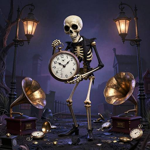 Whimsical Tim Burton Skeleton Scene