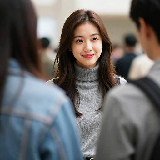 Smiling Woman in Knit Turtleneck