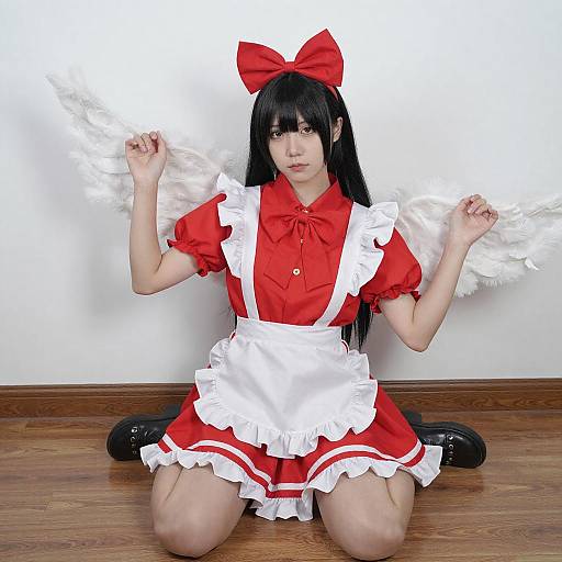 Asian Woman in Red White Cosplay