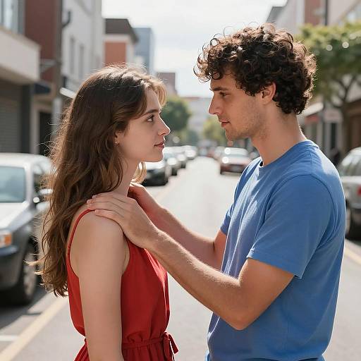Young Couple Facing Each Other on Urban Street