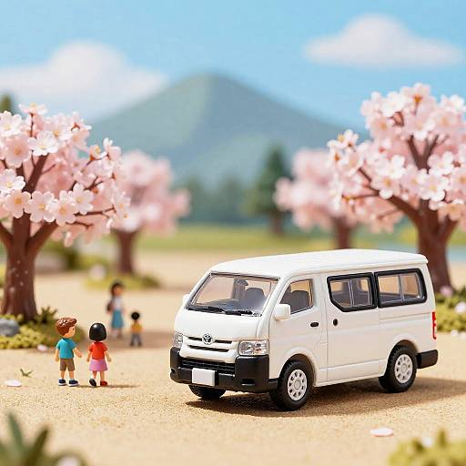 Miniature Toyota Van in Cherry Blossom Park