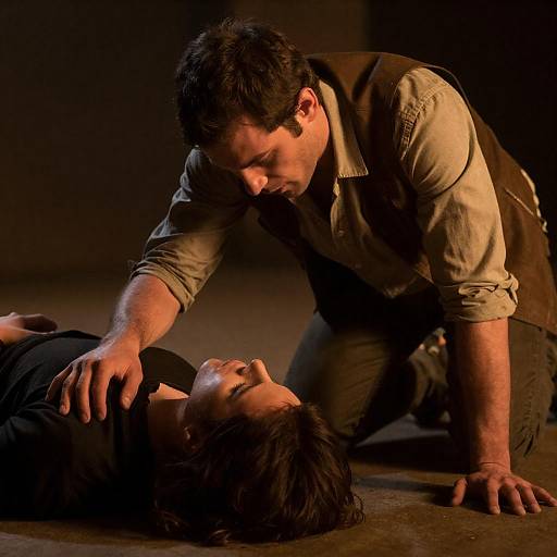 Orange-lit Intense Close-Quarters Dramatic Encounter