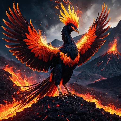 Elegant Phoenix in Fiery Landscape Art