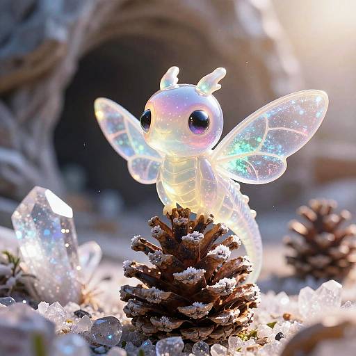 Opal Skyglow Dragonlet on Pinecone
