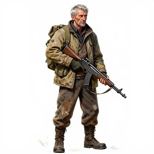 Old Male Survivor in Winter Gear