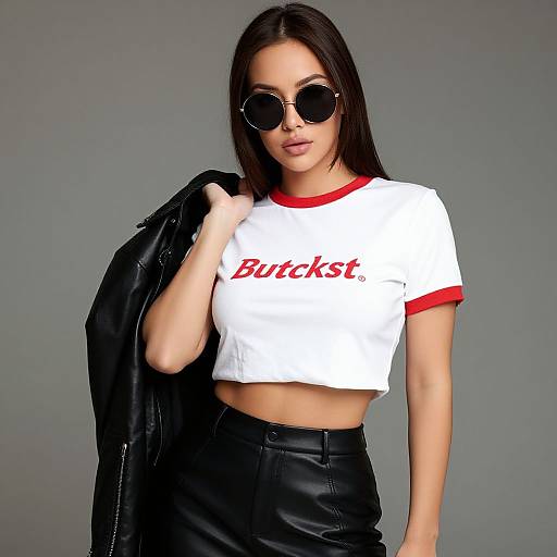 Edgy Woman in Leather Skater Outfit