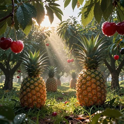 Surreal Fruit Orchard at Dawn