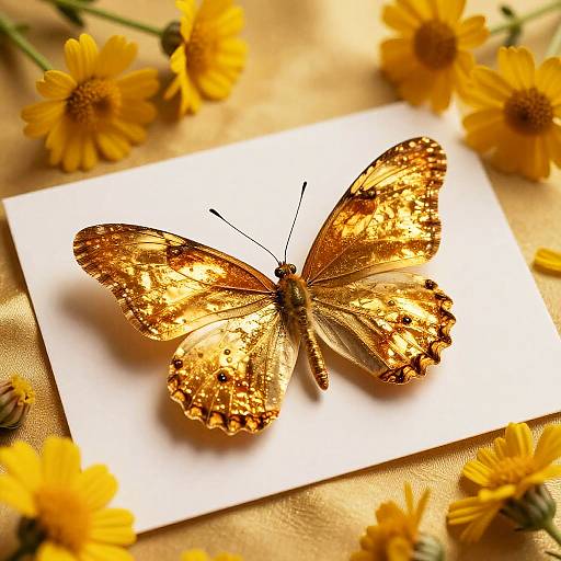 Golden Butterfly on Satin Fabric