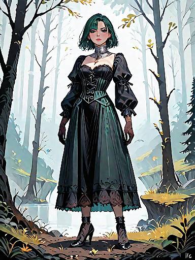 Gothic Woman in Dark Fantasy Forest