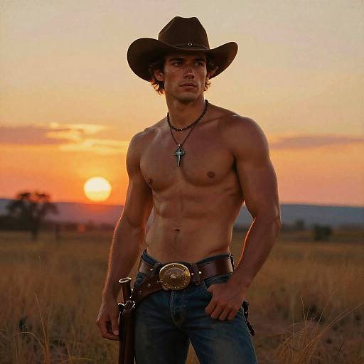 Shirtless Cowboy at Sunset