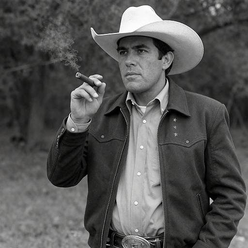 Intense Cowboy in a Woodland Setting